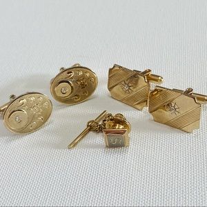 VINTAGE GOLD TONE ETCHED ASSORTED CUFF LINKS PIN SET